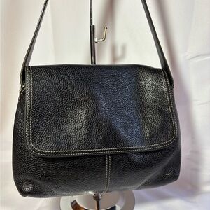 Bandolini Women’s Black Pebbled Leather Flap Shoulder Bag
